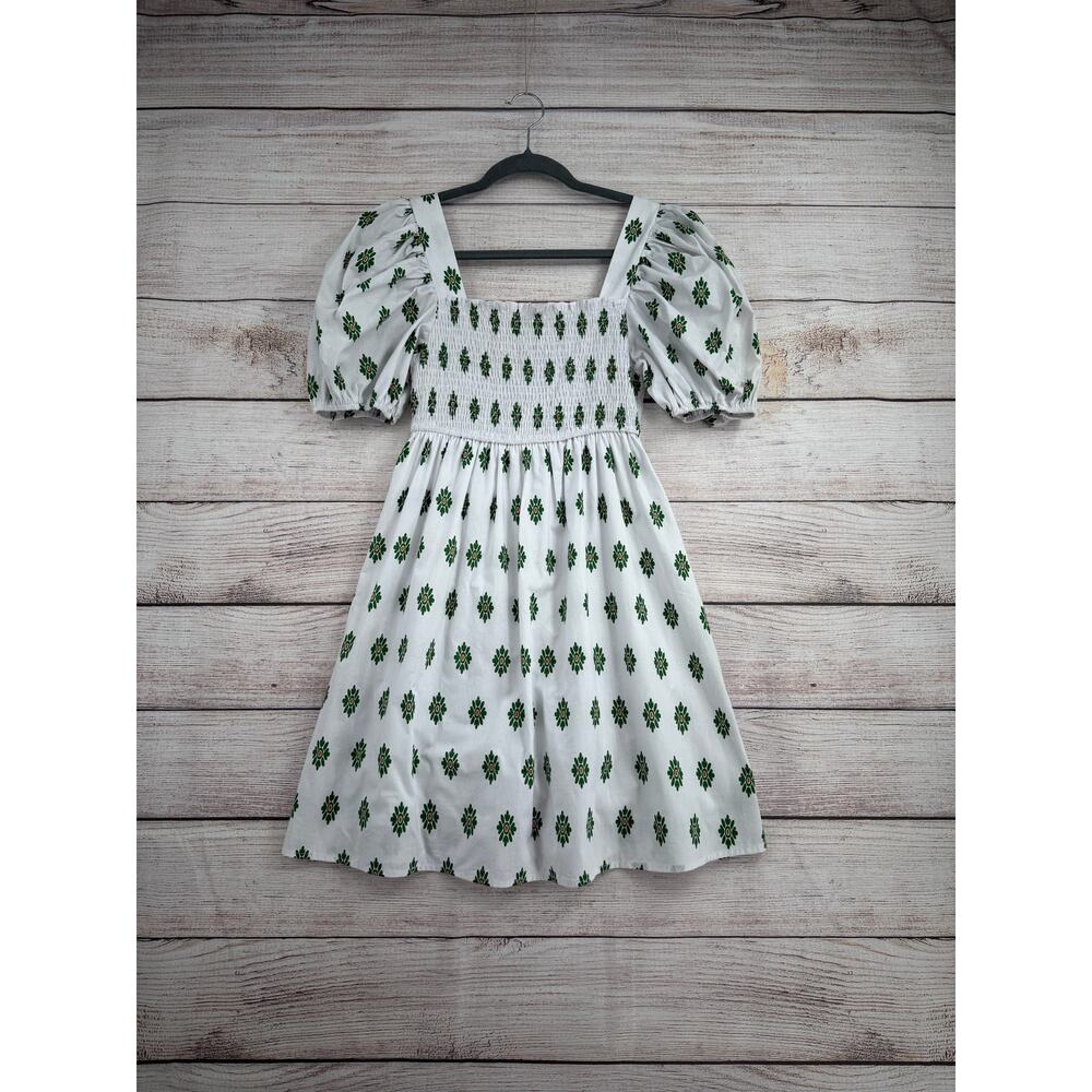 Moon River Anthropologie Floral Puff Sleeve Smocked Dress Womens‎ S White NEW